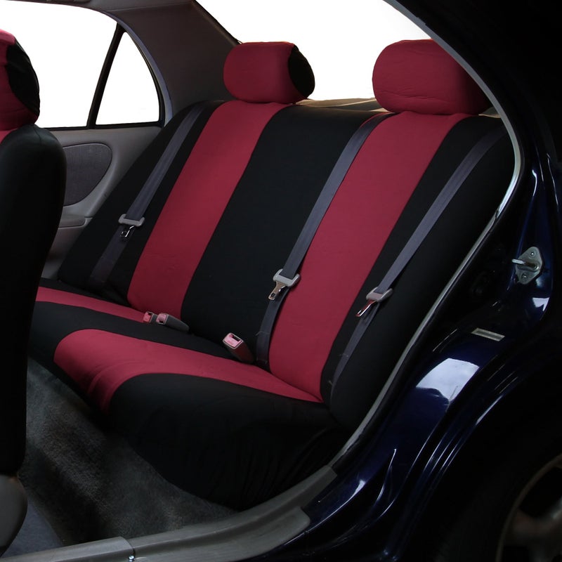 FH Group Flat Cloth Seat Covers Front Seat and Solid Rear Bench Full Set with Gift - Universal Fit for Cars, Trucks & SUVs (Burgundy) - Image 3
